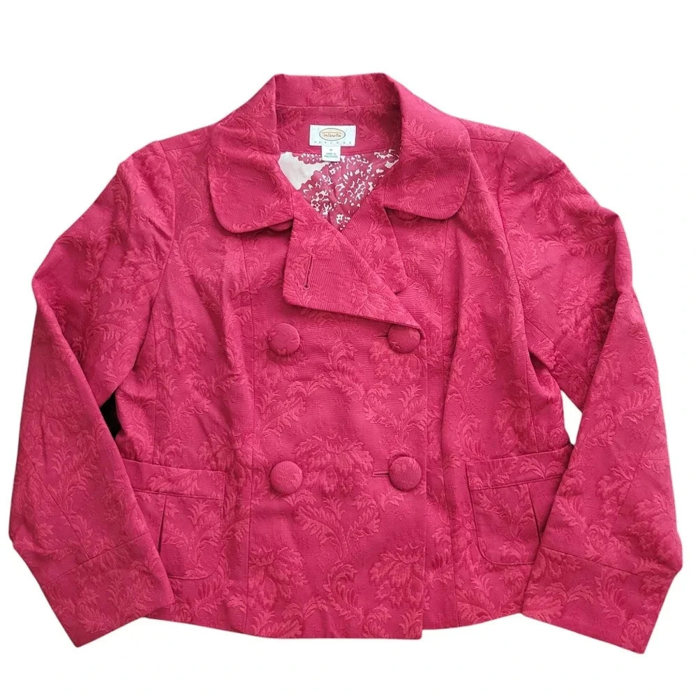 Talbots Red Damask Lace Double Breasted Lined Blazer Jacket, Women Size Medium